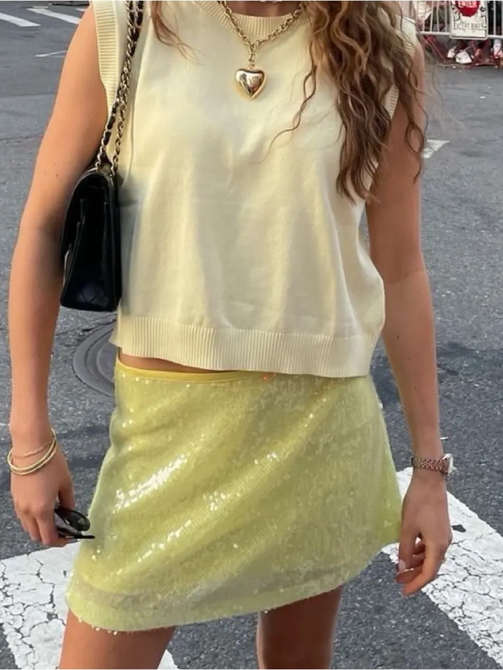 Zara Sequin Mini Skirt in Light Yellow